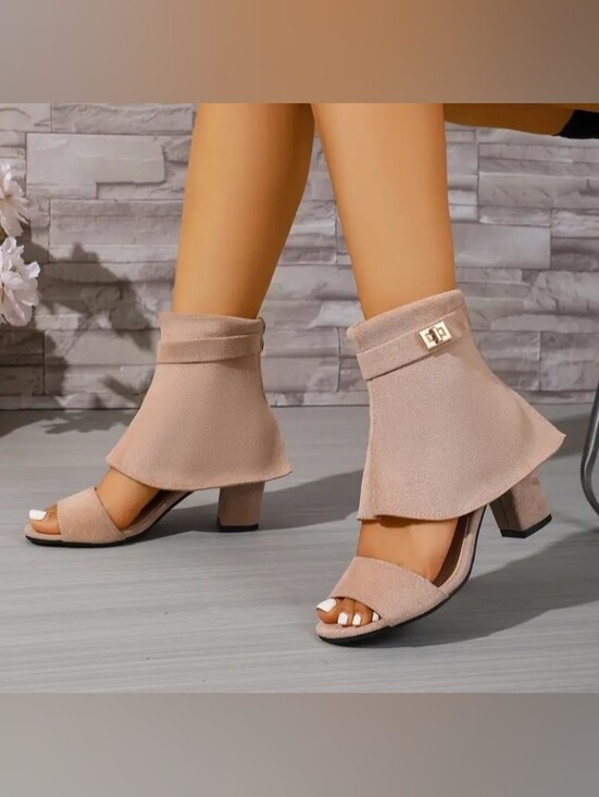 Shoes - Summer New Product Calf-Length Sandals- Chunky Heel Toe-Exposing Sandals- Leisur